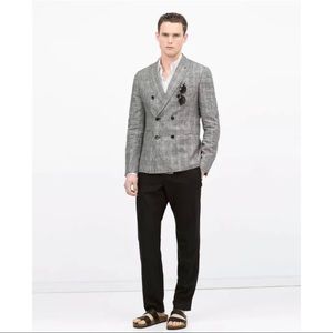 Zara Man Plaid Linen Blazer Jacket
